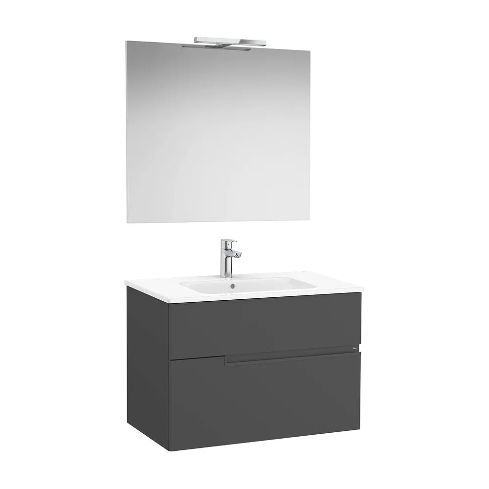 Pack mueble base dos cajones lavabo espejo y aplique LED Starlight 80x46x58 cm Roca - Vista 2
