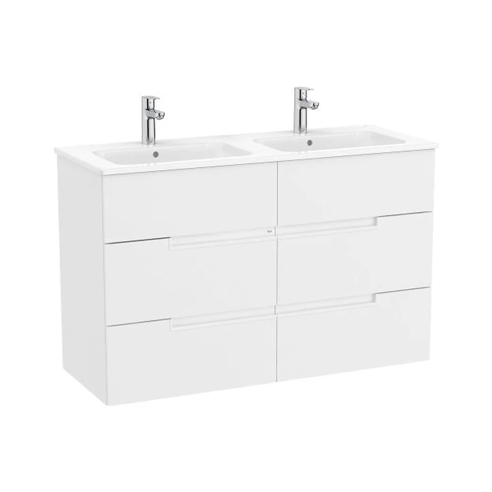 Mueble base suspendido seis cajones lavabo doble 119x46x75 cm Blanco mate Roca - Vista 1