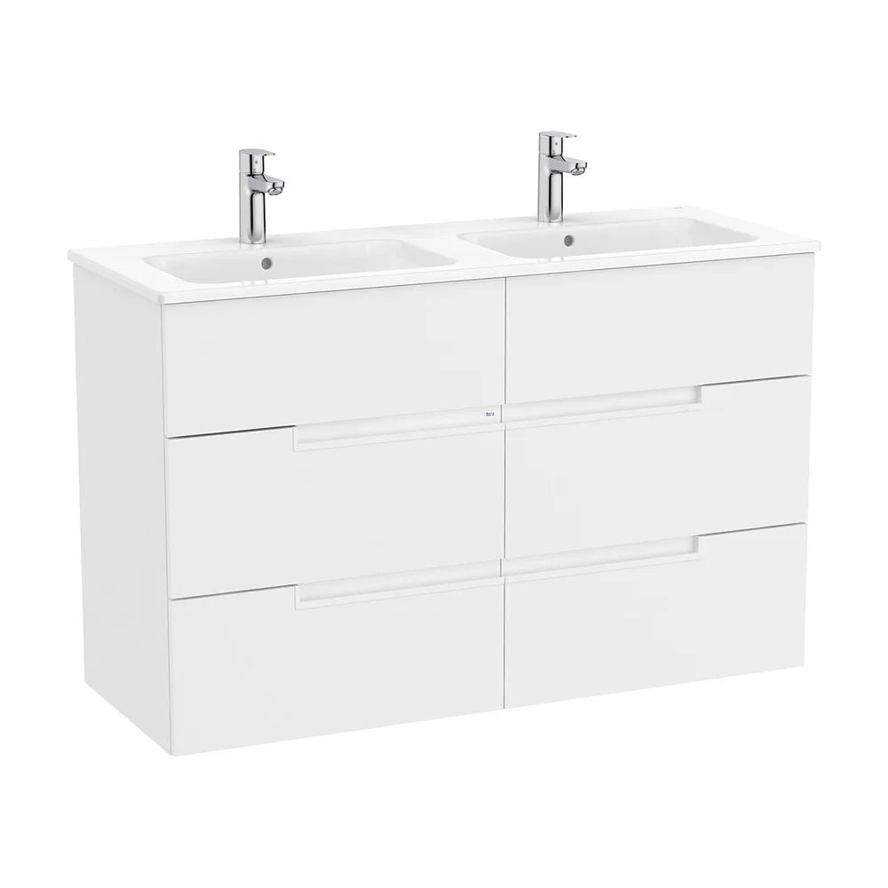 Mueble base suspendido seis cajones lavabo doble 119x46x75 cm Blanco mate Roca - Vista 2