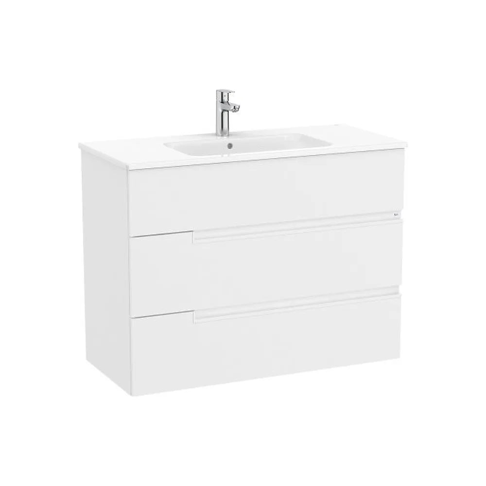 Mueble Base Suspendido con Tres Cajones y Lavabo Porcelana 1005x460x757mm Colección Victoria Blanco Mate Roca - Vista 1