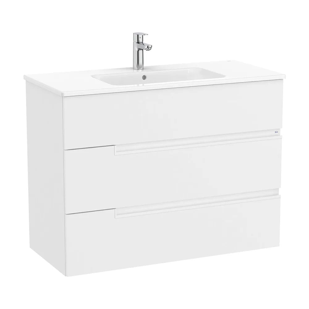Mueble Base Suspendido con Tres Cajones y Lavabo Porcelana 1005x460x757mm Colección Victoria Blanco Mate Roca - Vista 2