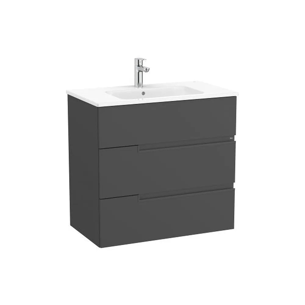 Mueble base suspendido con tres cajones y lavabo porcelana 80x46x75 cm Roca - Vista 1