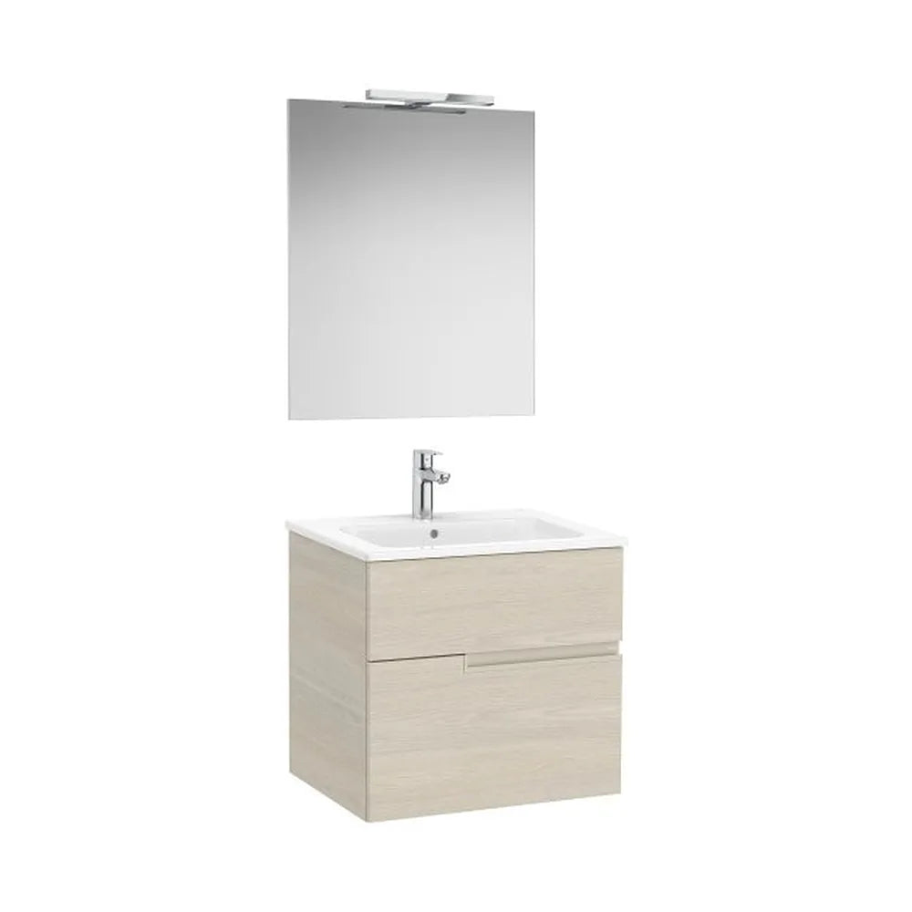 Pack mueble base dos cajones lavabo espejo y aplique LED Starlight Fresno claro Roca - Vista 1