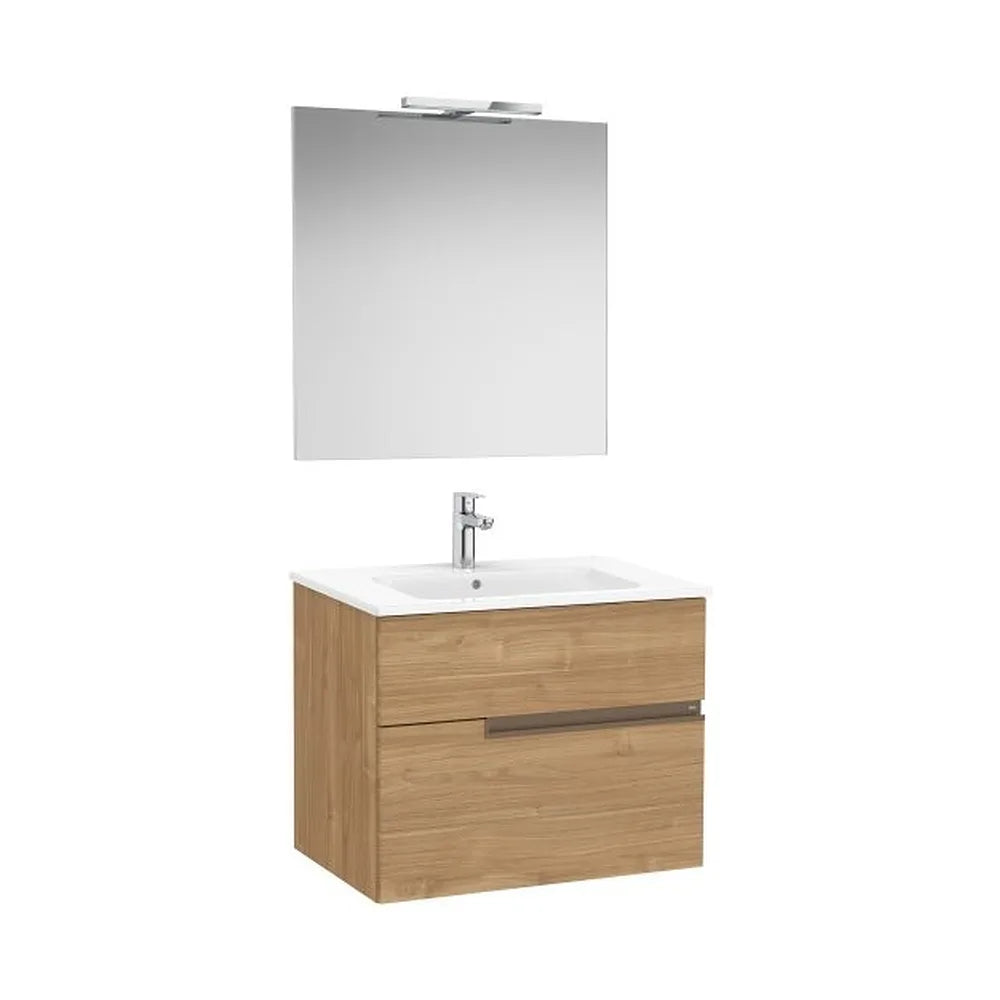 Pack mueble base dos cajones lavabo espejo y aplique LED Starlight nogal Roca - Vista 1