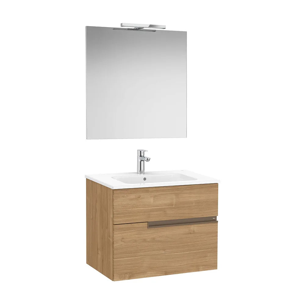 Pack mueble base dos cajones lavabo espejo y aplique LED Starlight nogal Roca - Vista 2