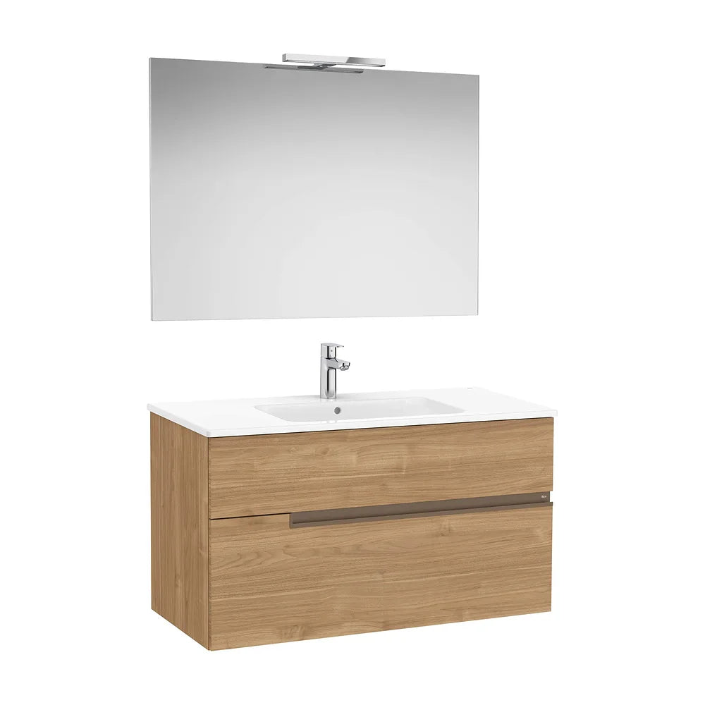 Mueble Base 2 Cajones Lavabo Porcelana Espejo Aplique Led 100x46x58cm Roca - Vista 2