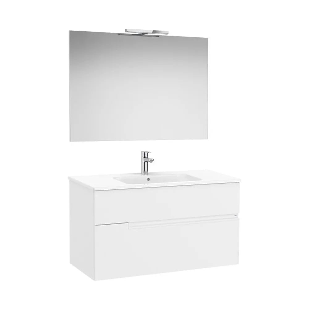 Pack mueble base dos cajones lavabo espejo y aplique LED Starlight 100x46x58 cm Roca - Vista 1