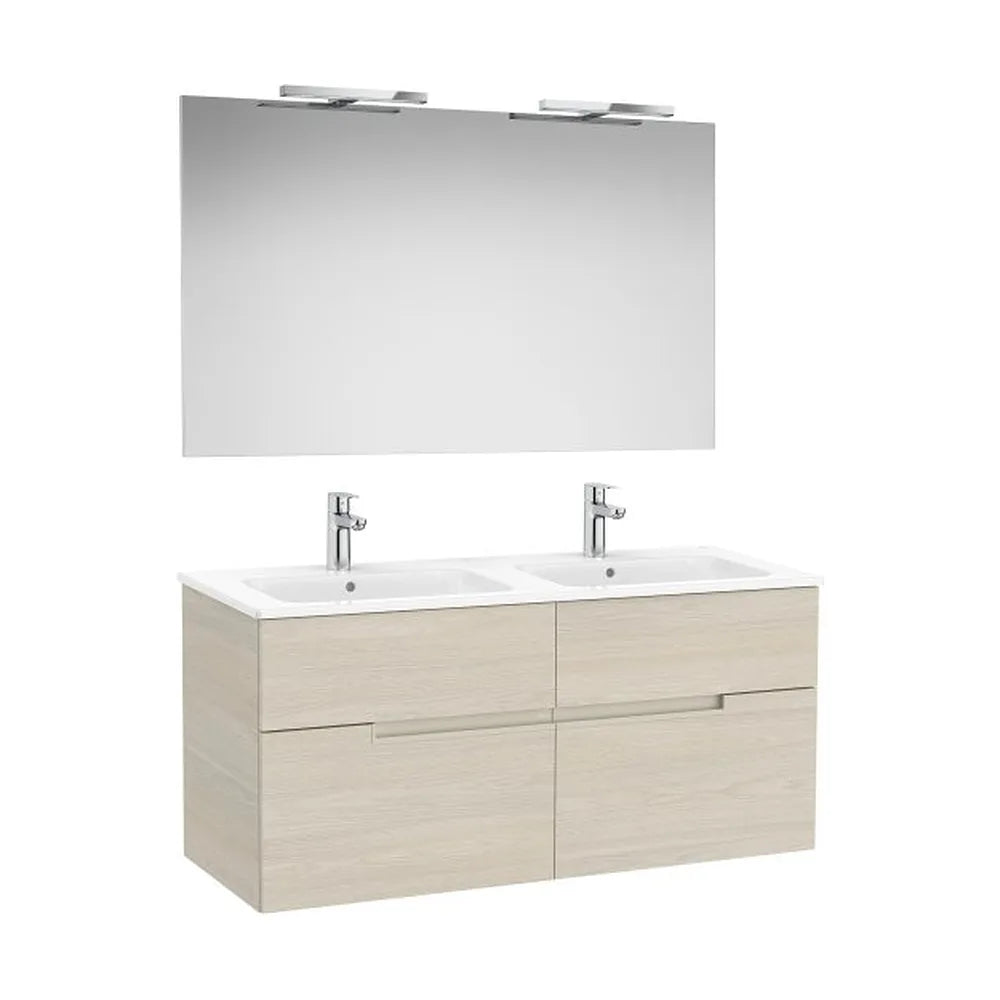 Pack mueble base cuatro cajones lavabo doble espejo y aplique LED Starlight 119x46x58 cm Roca - Vista 1