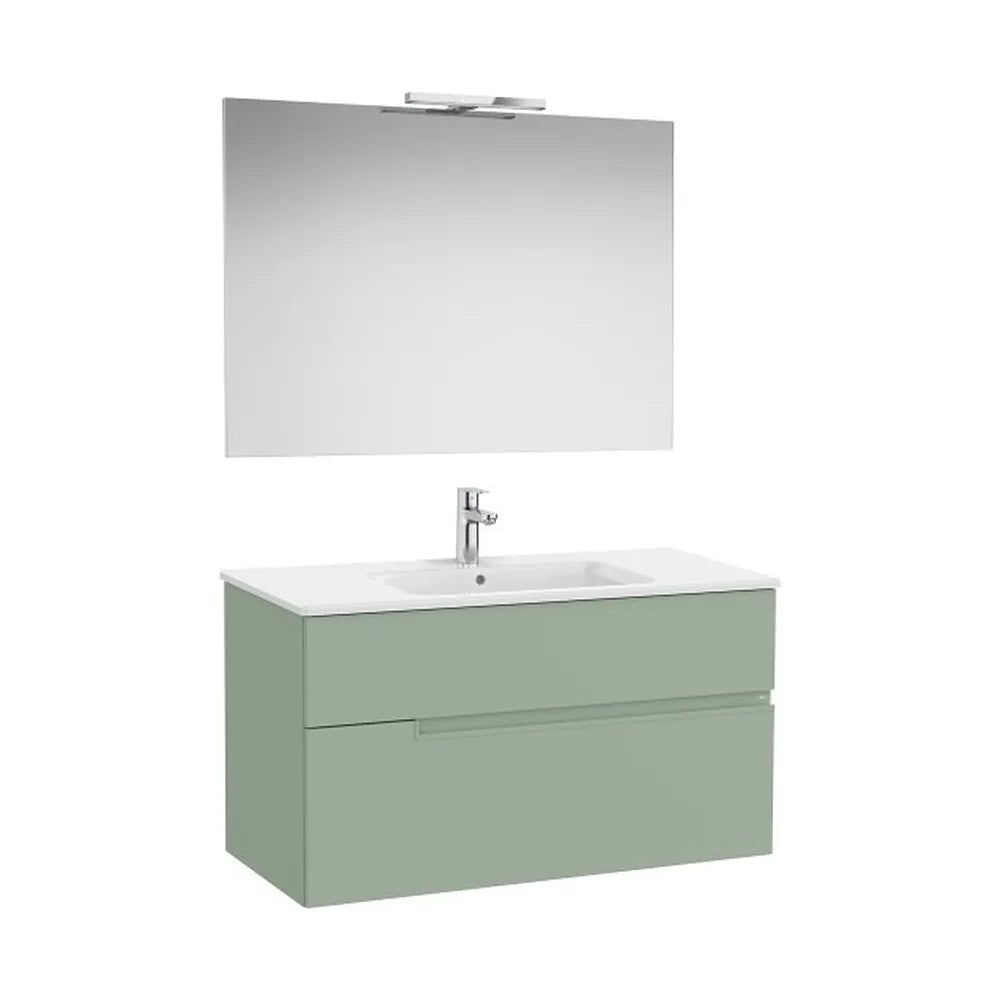 Pack mueble base dos cajones lavabo porcelana espejo aplique LED 100x46x58 cm Roca - Vista 1