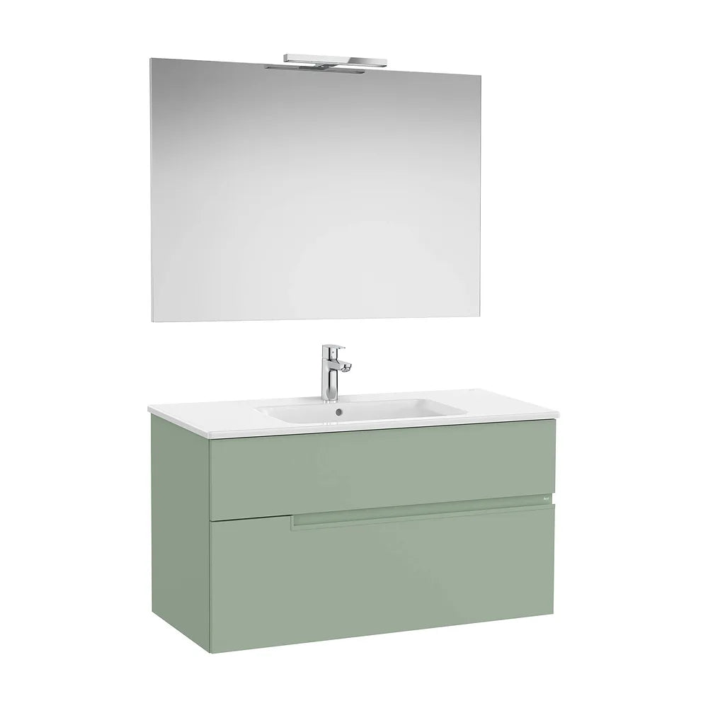 Pack mueble base dos cajones lavabo porcelana espejo aplique LED 100x46x58 cm Roca - Vista 2