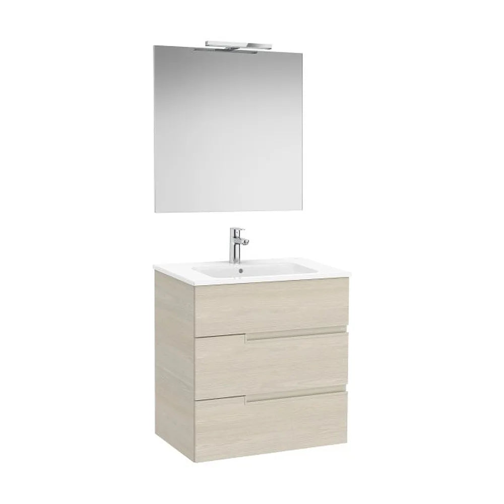 Pack mueble base tres cajones lavabo porcelana espejo aplique LED Starlight Roca - Vista 1