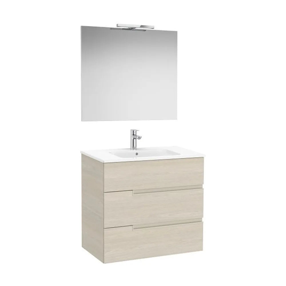 Mueble Base Tres Cajones Lavabo Porcelana Espejo Aplique Led 80x46x75cm Colección Victoria Roca - Vista 1