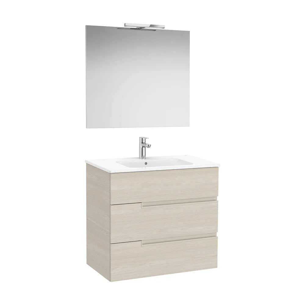 Mueble Base Tres Cajones Lavabo Porcelana Espejo Aplique Led 80x46x75cm Colección Victoria Roca - Vista 2