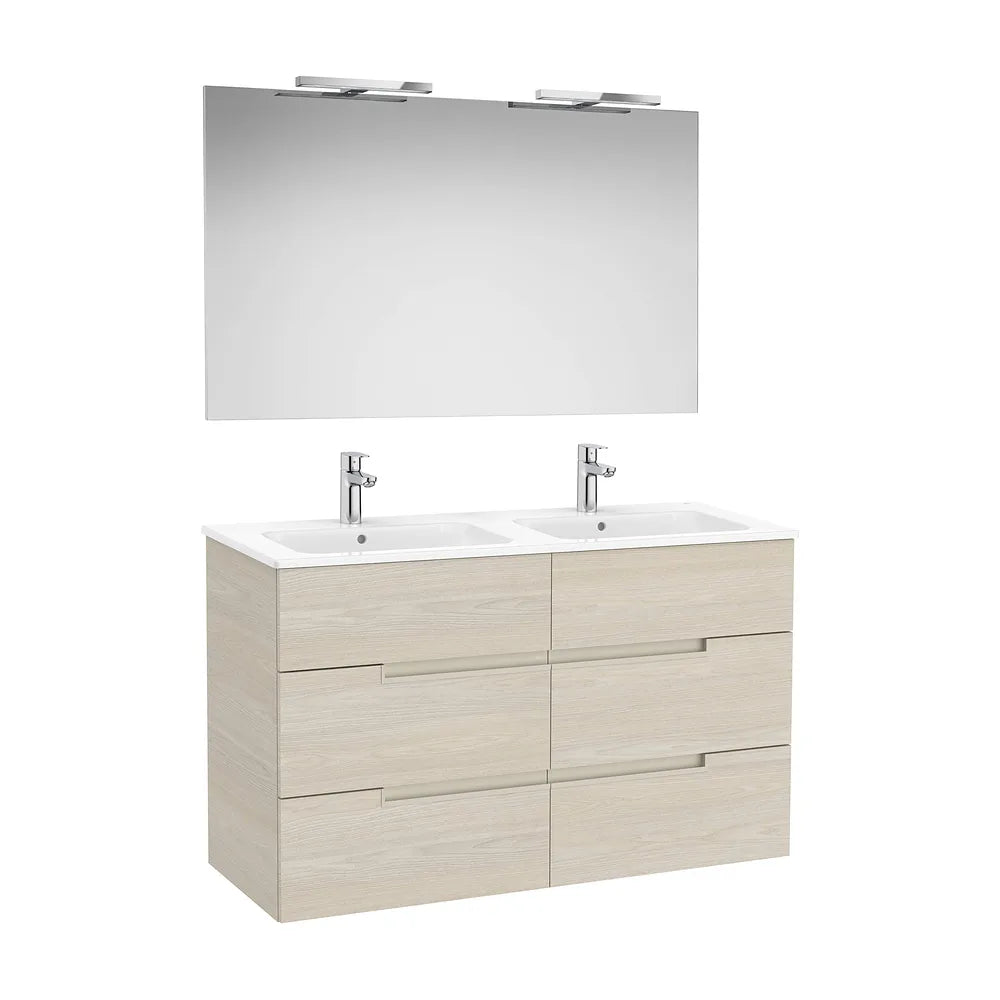 Pack mueble base seis cajones lavabo doble espejo aplique LED Starlight Roca - Vista 2