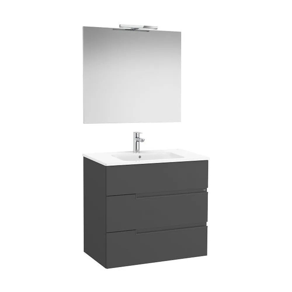 Pack mueble base tres cajones lavabo espejo y aplique LED Starlight 80x46x75 cm Roca - Vista 1