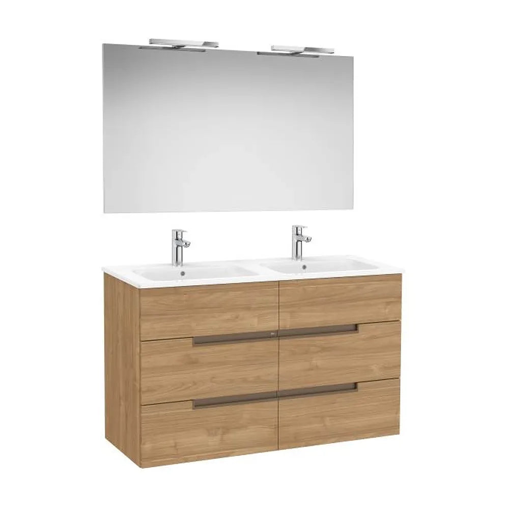 Pack mueble base seis cajones lavabo doble espejo aplique LED Starlight Roca - Vista 1