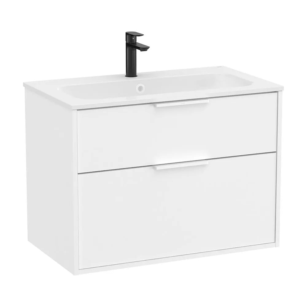 Mueble Base Compacto Suspendido con 2 Cajones y Lavabo de Porcelana 80x46x58cm Blanco Roca - Vista 2