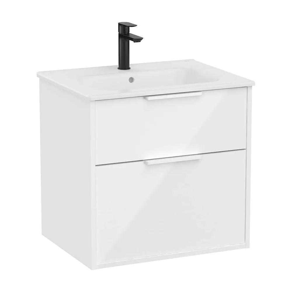 Mueble base compacto suspendido con dos cajones y lavabo porcelana blanco brillo Roca - Vista 2