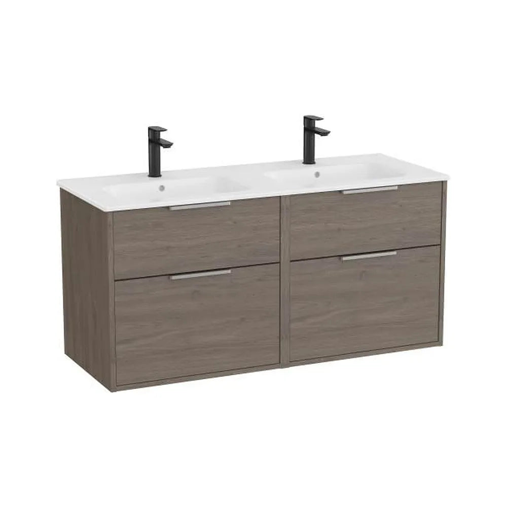 Mueble base suspendido con cuatro cajones y lavabo doble porcelana 120x46x58 cm Roca - Vista 1
