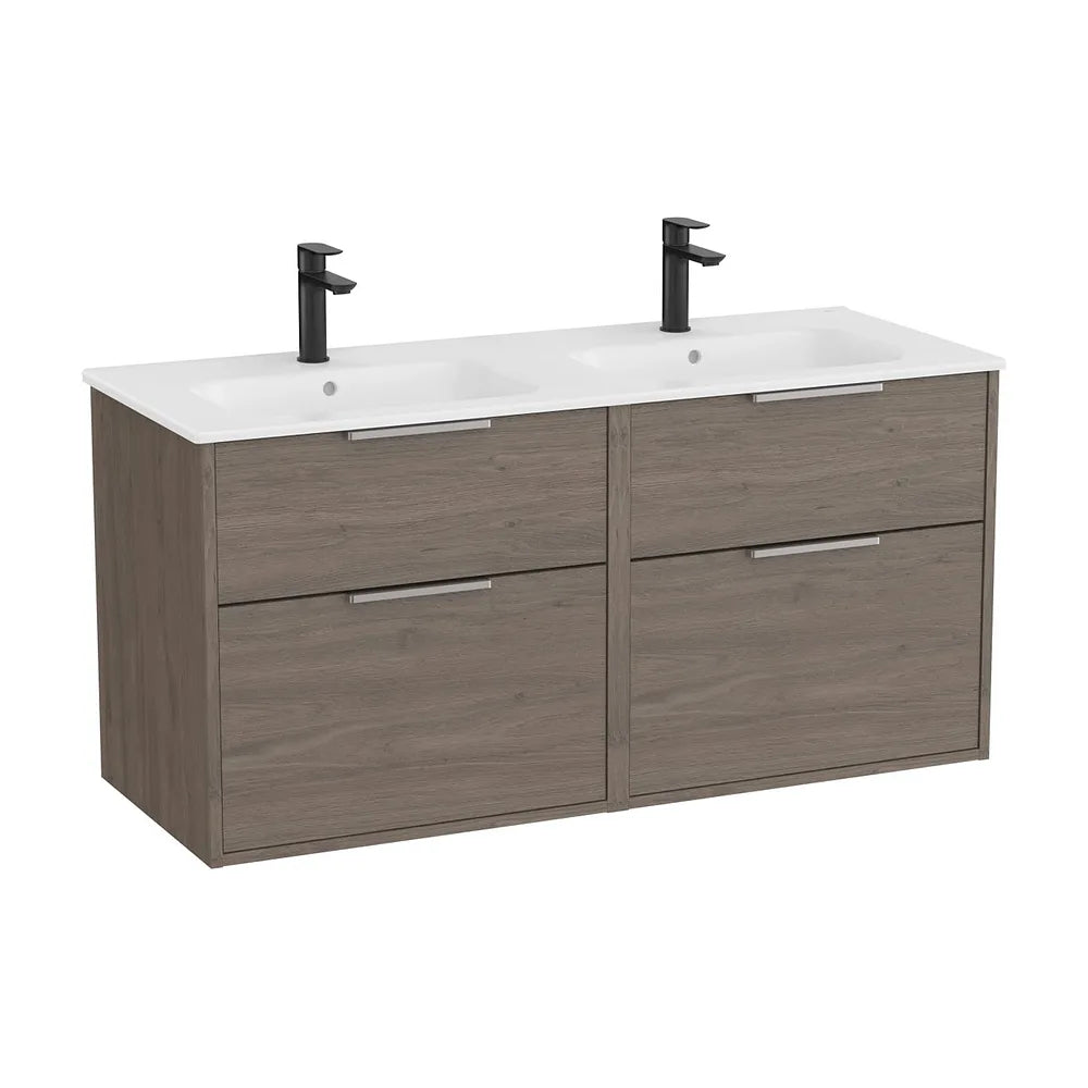 Mueble base suspendido con cuatro cajones y lavabo doble porcelana 120x46x58 cm Roca - Vista 2