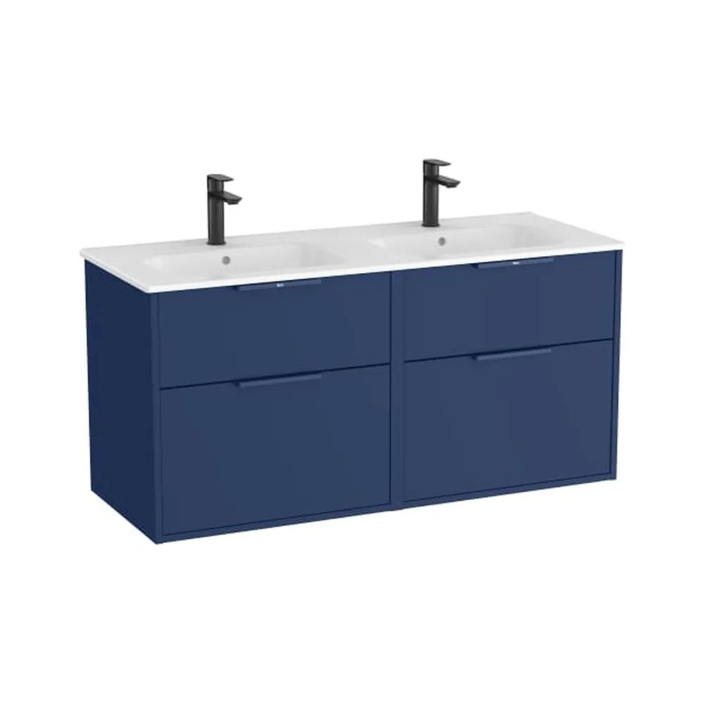 Mueble base suspendido con cuatro cajones y lavabo doble porcelana 120x46x58 cm Roca - Vista 1