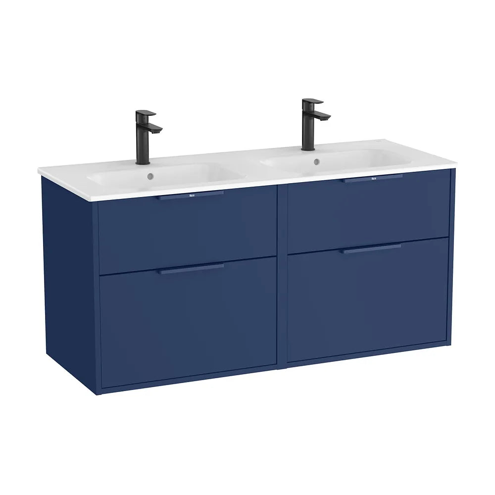 Mueble base suspendido con cuatro cajones y lavabo doble porcelana 120x46x58 cm Roca - Vista 2