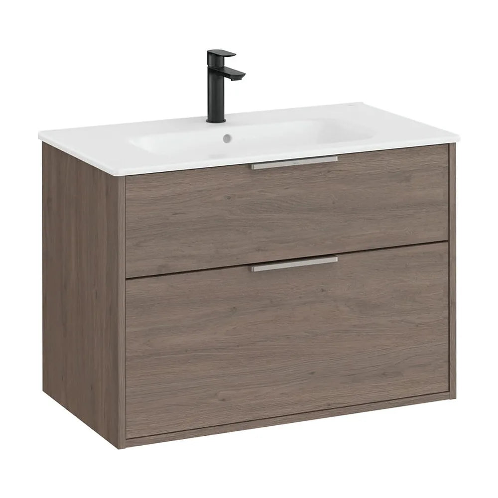 Mueble base compacto suspendido con dos cajones y lavabo porcelana 80x46x58 cm Roca - Vista 2
