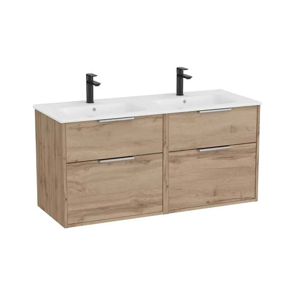 Mueble base suspendido con cuatro cajones y lavabo doble porcelana 120x46x58 cm Roca - Vista 1