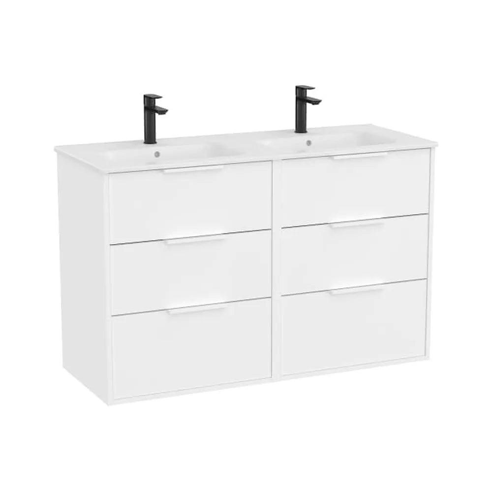 Mueble base suspendido seis cajones lavabo doble porcelana 120x46x75 cm Roca - Vista 1