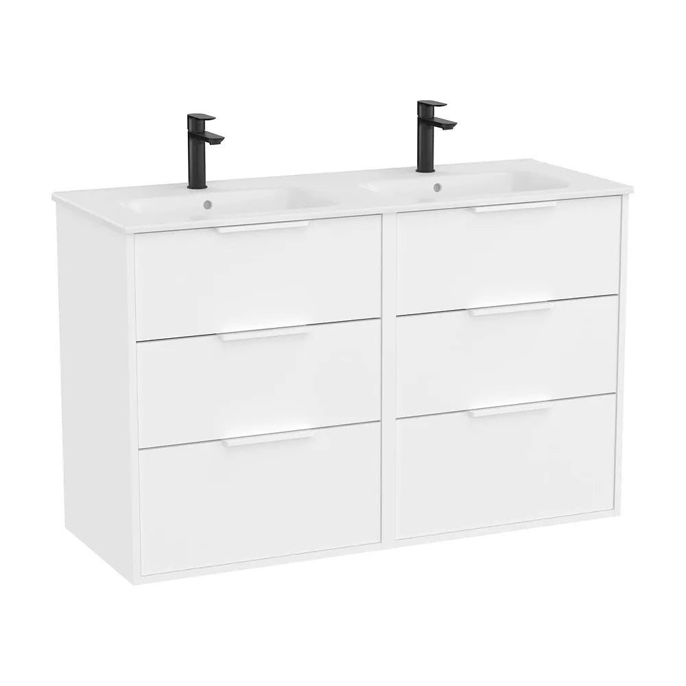 Mueble base suspendido seis cajones lavabo doble porcelana 120x46x75 cm Roca - Vista 2