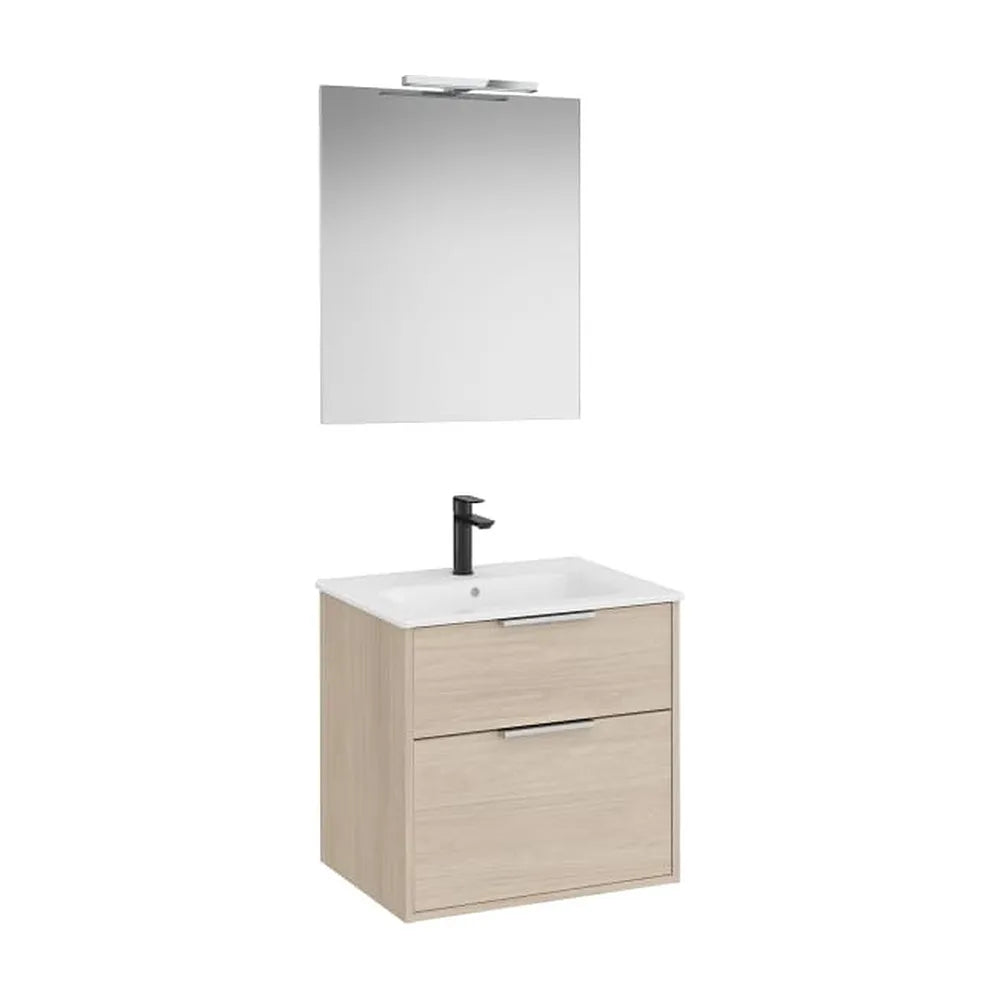 Pack mueble base compacto dos cajones lavabo porcelana espejo led aplique Starlight Roca - Vista 1