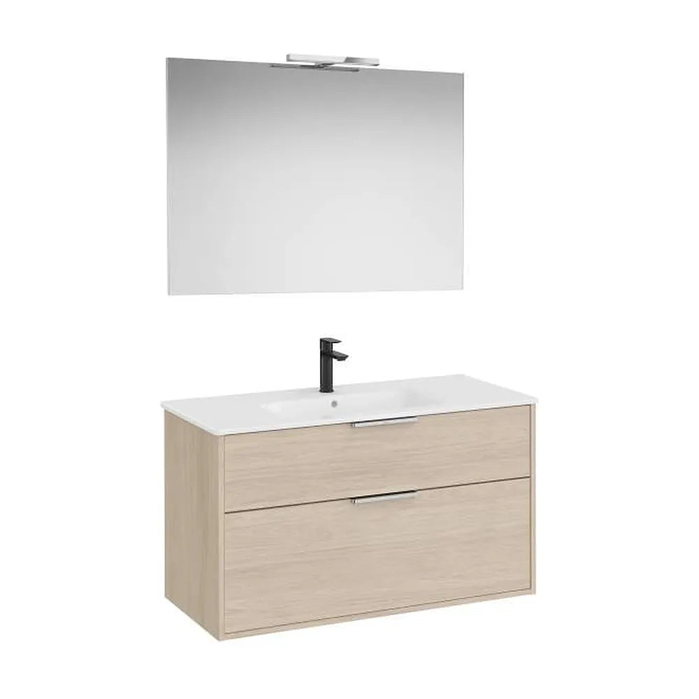 Pack mueble base compacto dos cajones lavabo porcelana espejo led aplique Starlight Roca - Vista 1