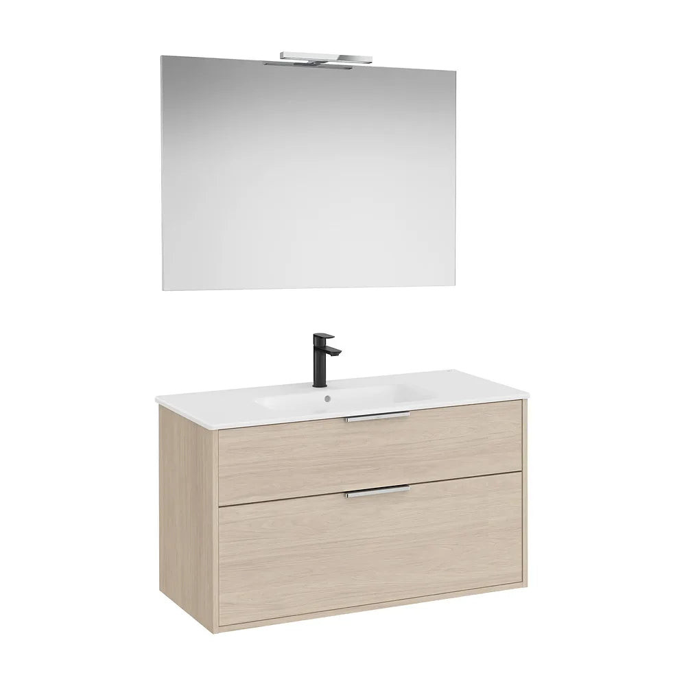 Pack mueble base compacto dos cajones lavabo porcelana espejo led aplique Starlight Roca - Vista 2
