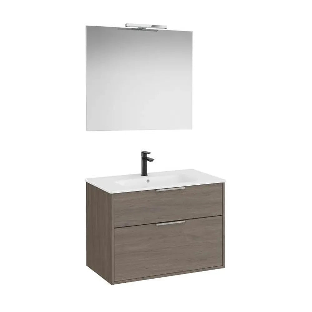 Pack mueble base compacto dos cajones lavabo porcelana espejo led aplique Starlight Roca - Vista 1