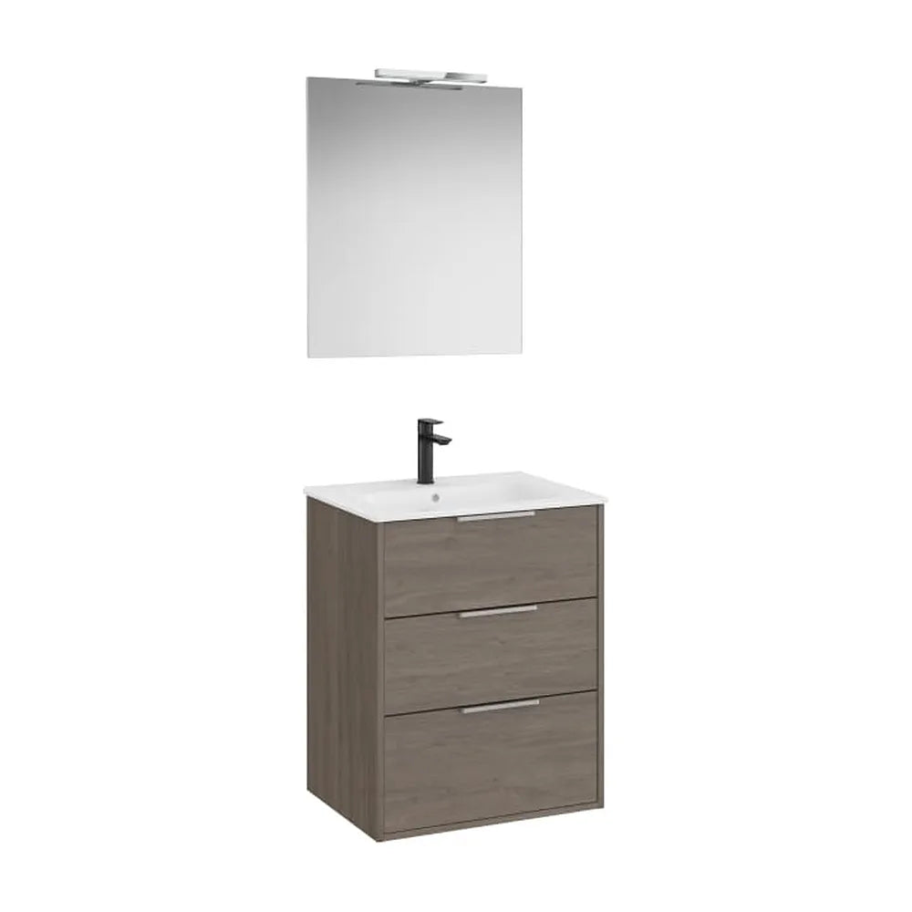 Pack mueble base compacto tres cajones lavabo porcelana espejo led aplique Starlight Roca - Vista 1