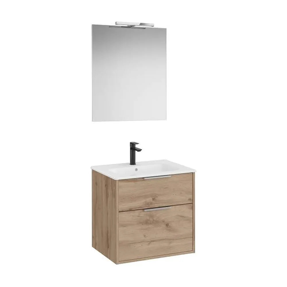 Pack mueble base compacto dos cajones lavabo porcelana espejo led aplique Starlight Roca - Vista 1
