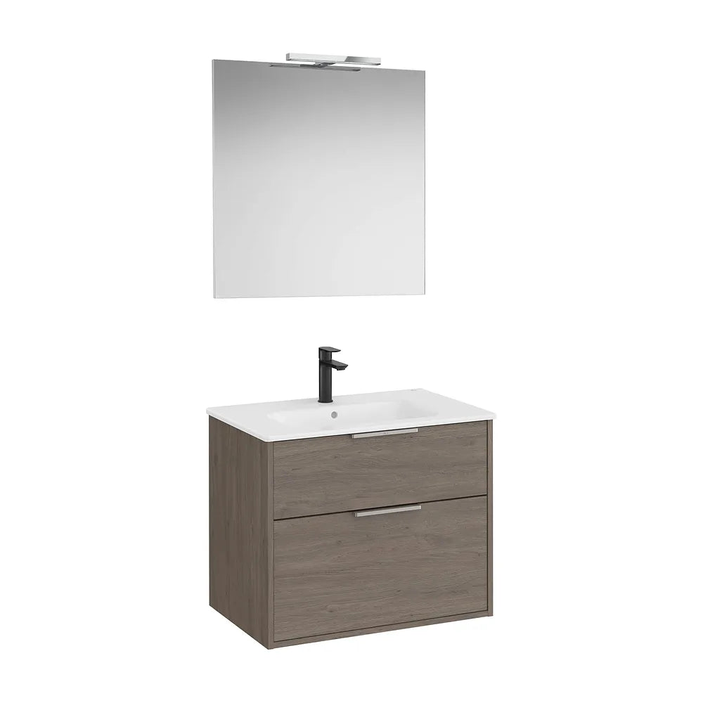 Mueble Base Compacto 2 Cajones Lavabo Porcelana Espejo Led Aplique Starlight Roca - Vista 2