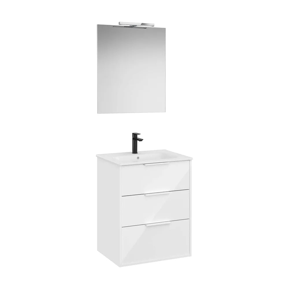 Pack mueble base compacto tres cajones lavabo porcelana espejo led 60x46x58 cm Roca - Vista 2