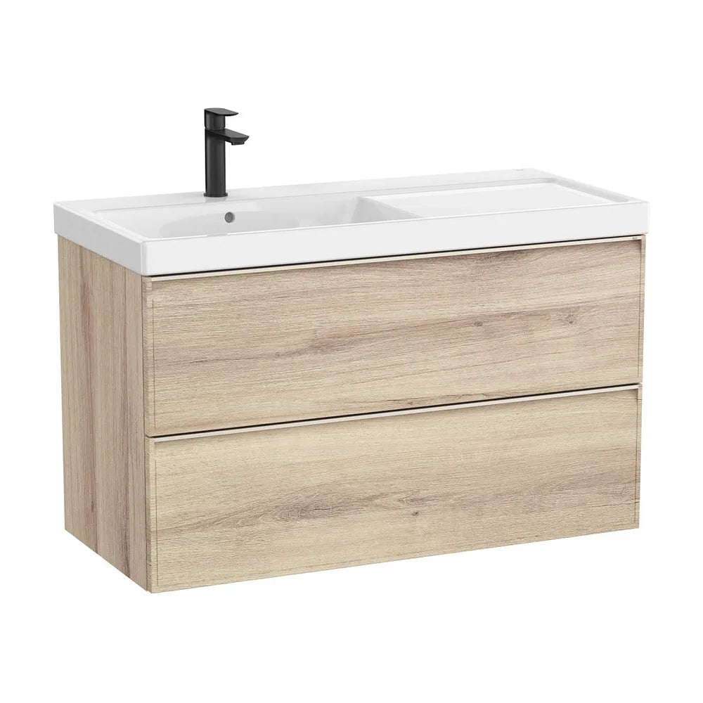 Mueble base suspendido con dos cajones y lavabo Fineceramic a la izquierda 100x46x62 cm Roca - Vista 2