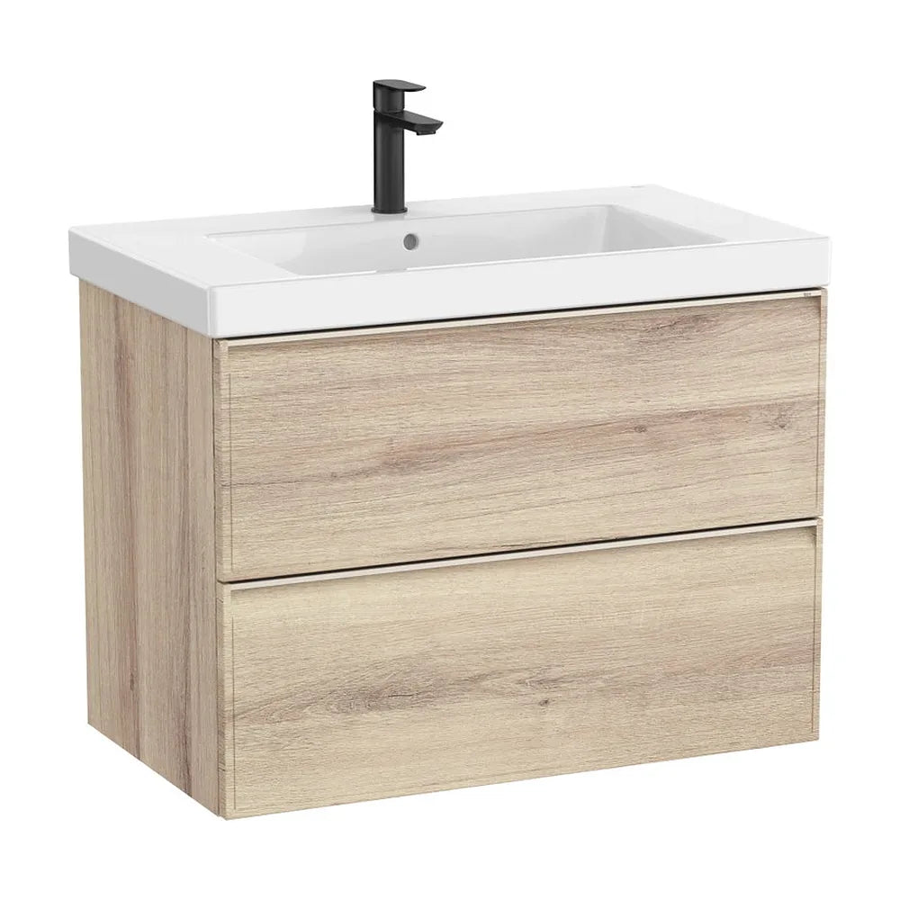 Mueble base suspendido con dos cajones y lavabo cuadrado Fineceramic 80x46x62 cm Roca - Vista 2