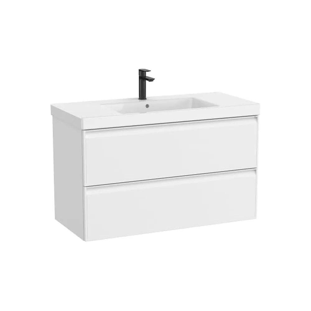 Mueble base suspendido con lavabo cuadrado Fineceramic dos cajones 100x46x62 cm Roca - Vista 1