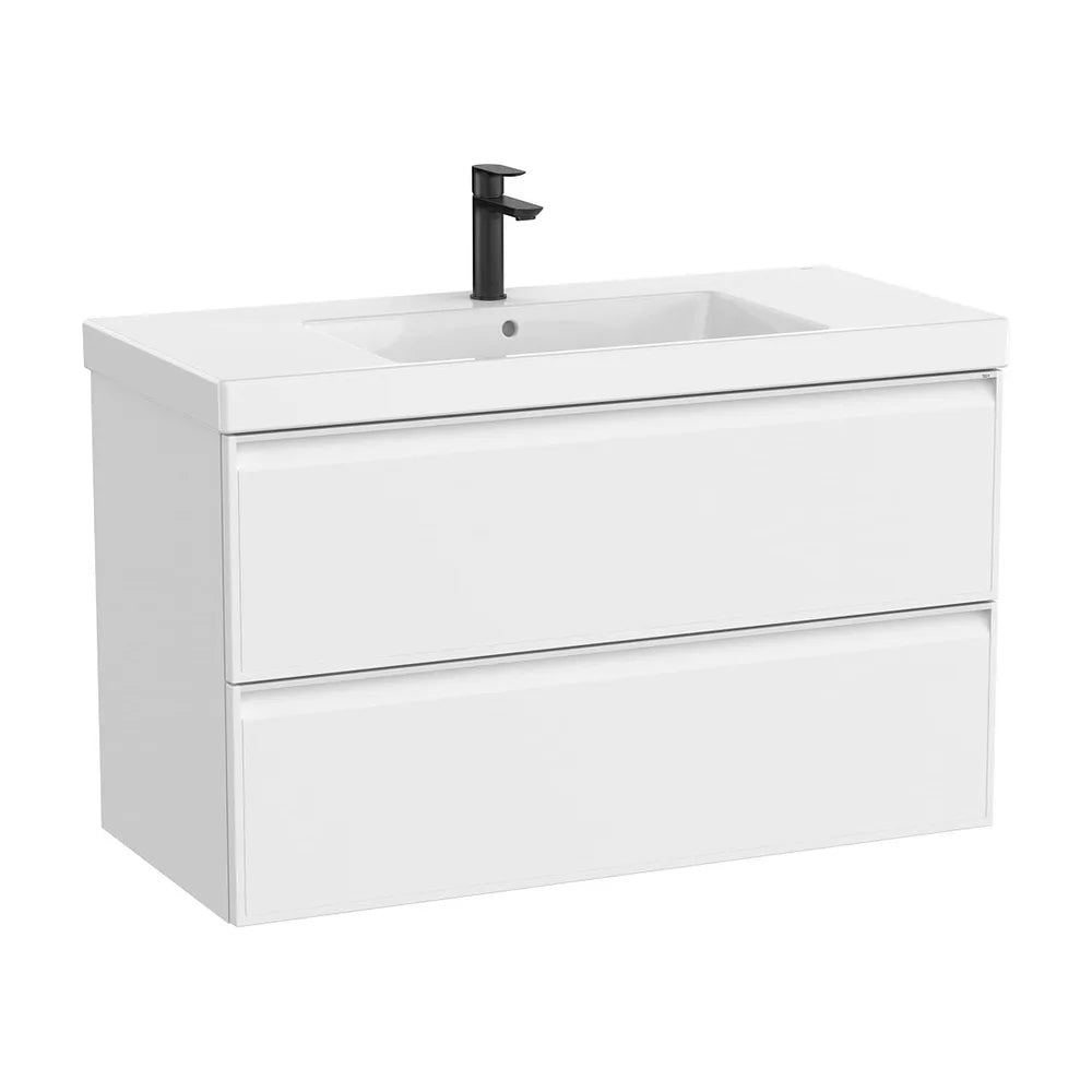 Mueble base suspendido con lavabo cuadrado Fineceramic dos cajones 100x46x62 cm Roca - Vista 2