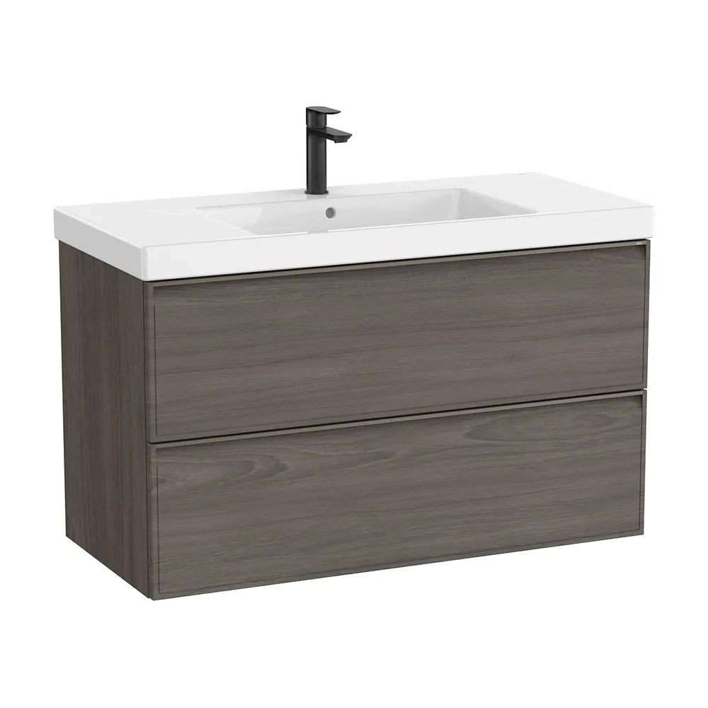 Mueble base suspendido dos cajones con lavabo centrado Fineceramic 100x46x62 cm Roca - Vista 2