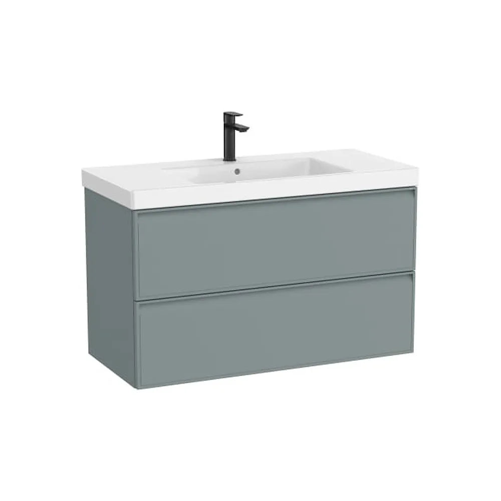Mueble base suspendido con dos cajones y lavabo cuadrado de Fineceramic 100x46x62 cm Roca - Vista 1