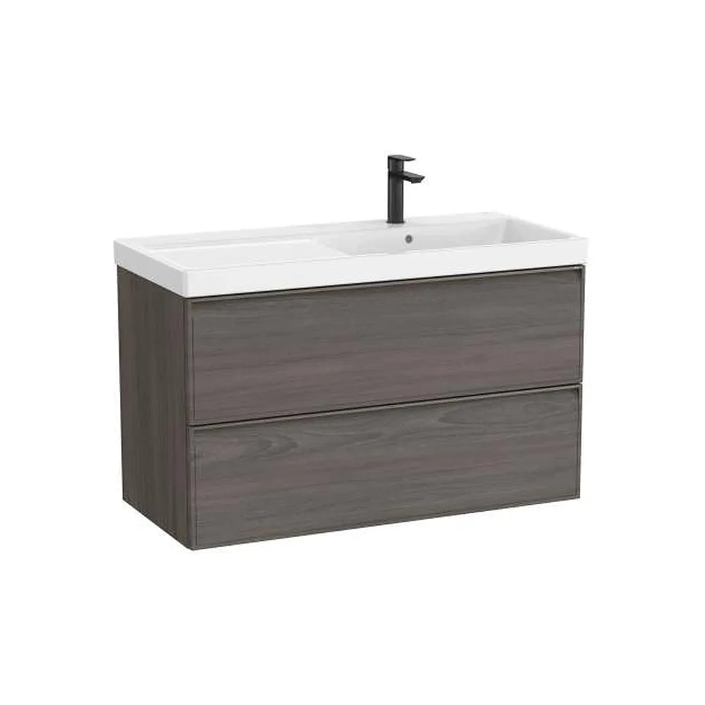Mueble base suspendido dos cajones con lavabo Fineceramic a la derecha 100x46x62 cm Roca - Vista 1