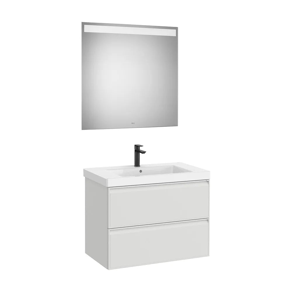Pack mueble base dos cajones lavabo Fineceramic espejo LED 80x46x62 cm Roca - Vista 2