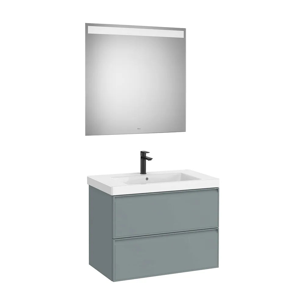 Pack mueble base dos cajones lavabo Fineceramic espejo LED Eidos 80x46x62 cm Roca - Vista 2
