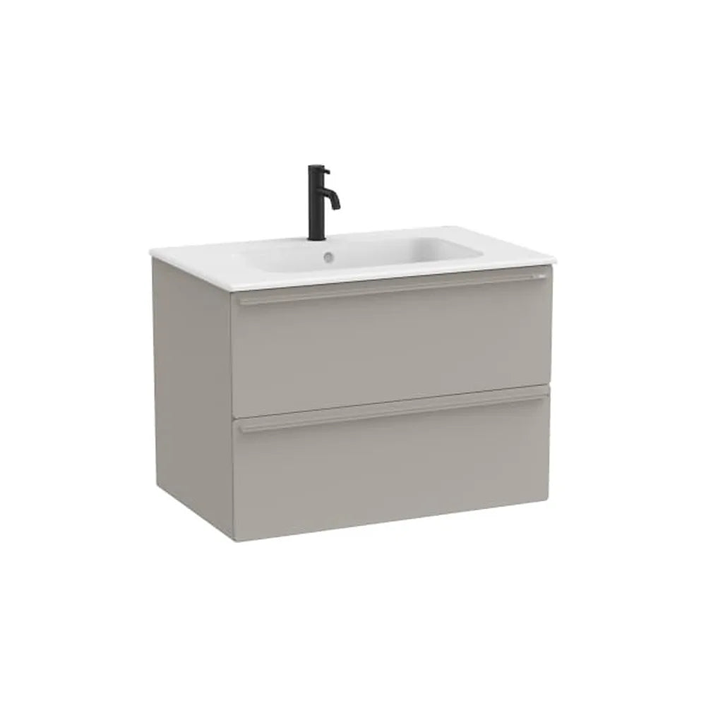 Mueble base suspendido con dos cajones y lavabo porcelana blanco mate 81x51x56 cm Roca - Vista 1