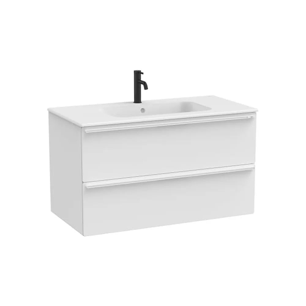 Mueble base suspendido con dos cajones y lavabo porcelana blanco mate 101x51x56 cm Roca - Vista 1