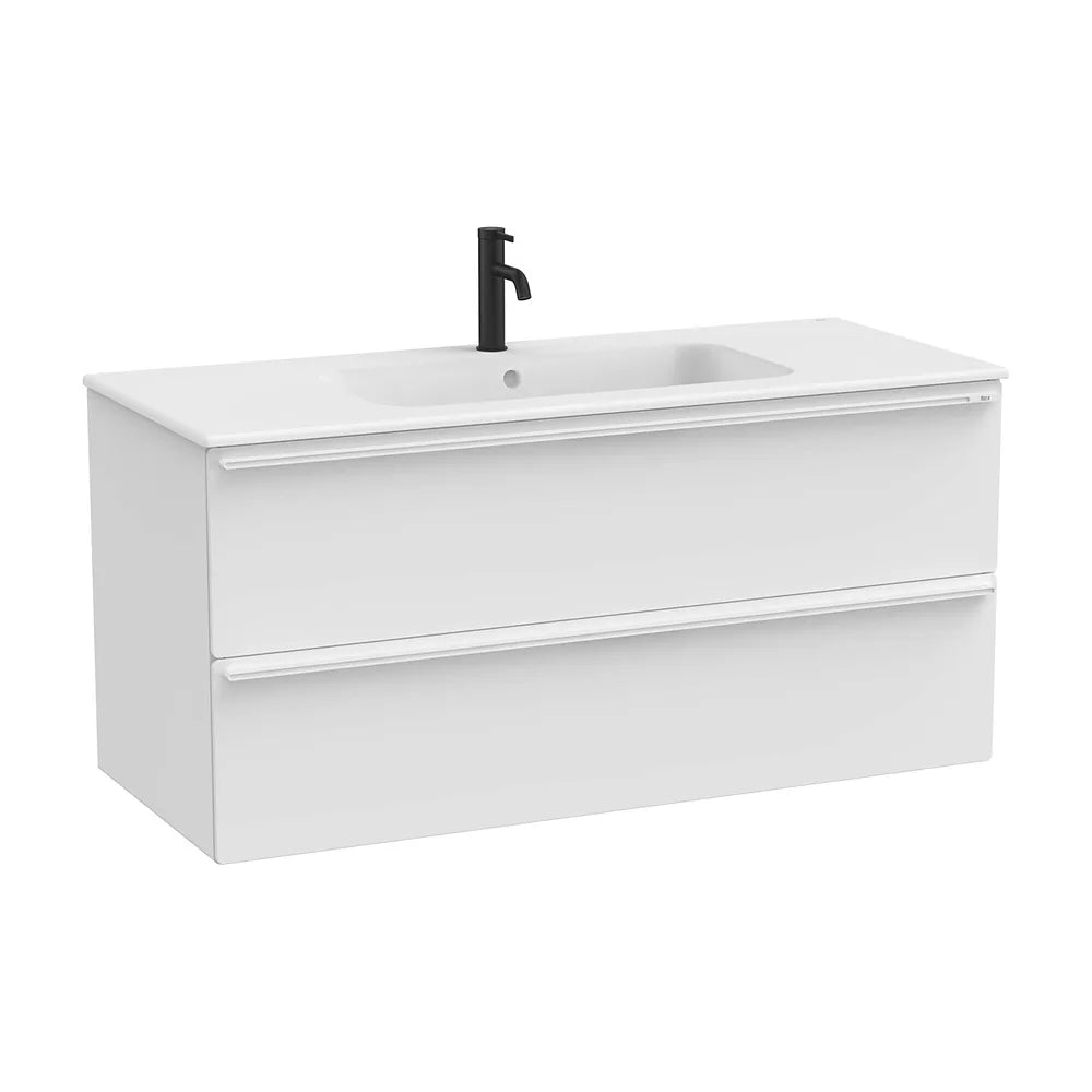 Mueble base suspendido con dos cajones y lavabo de porcelana blanco mate 121x51x56 cm Roca - Vista 2